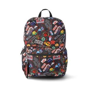STRANGER THINGS Kids Black 'Hopper Lives!' Patterned Backpack